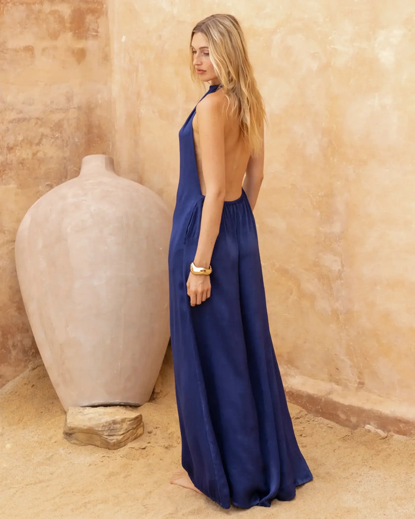 Midnight Mystery EcoVero Satin Halter Dress