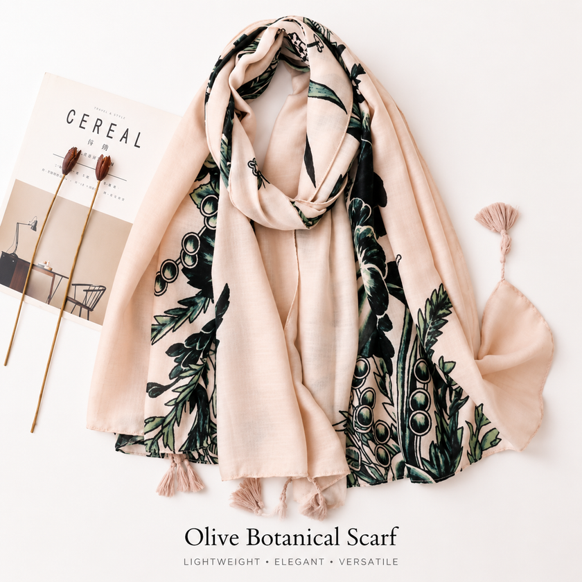 Vera May cotton scarf - Olive Botanical Scarf