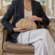 Leather and raffia bag with Meloro clasp.