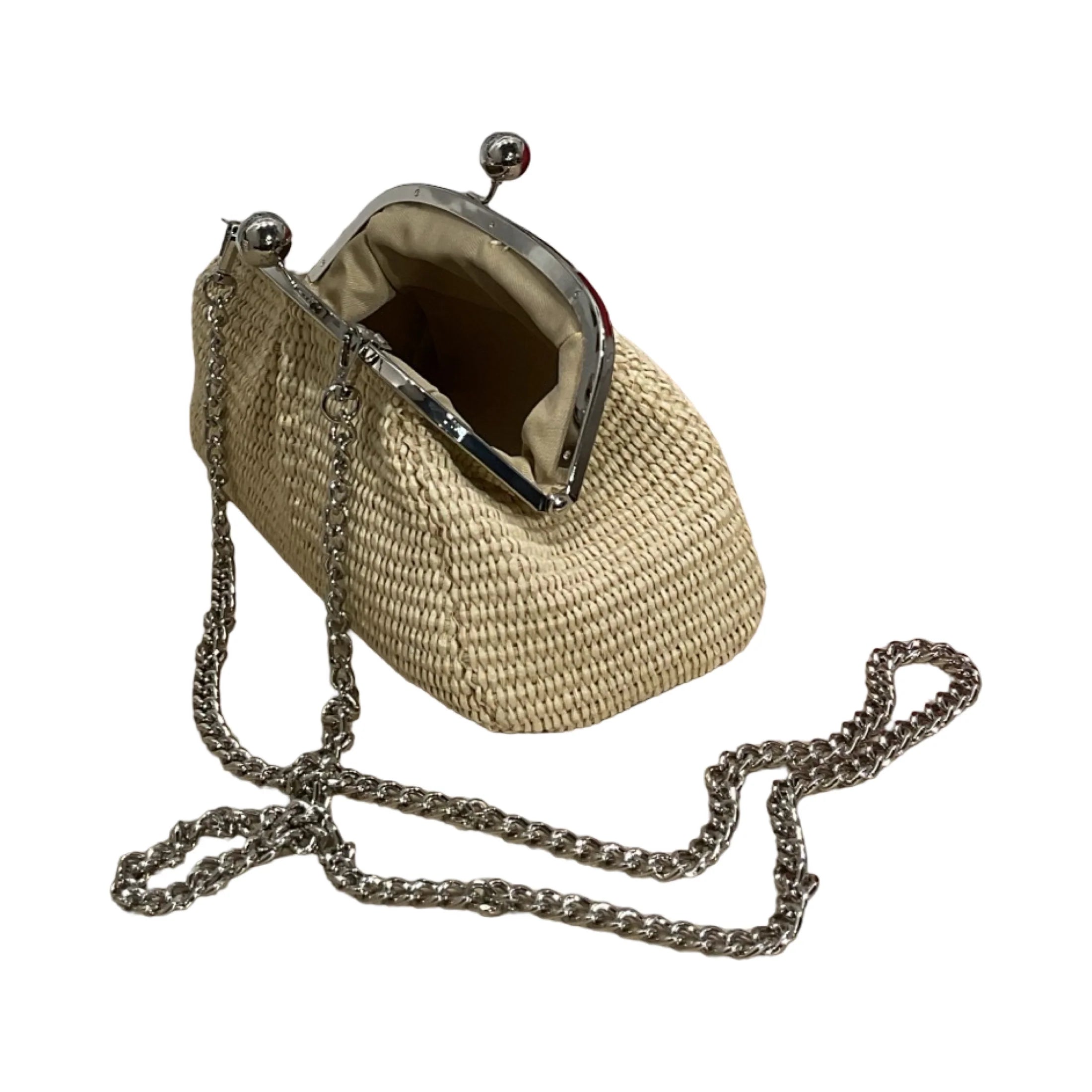 Leather and raffia bag with Meloro clasp.