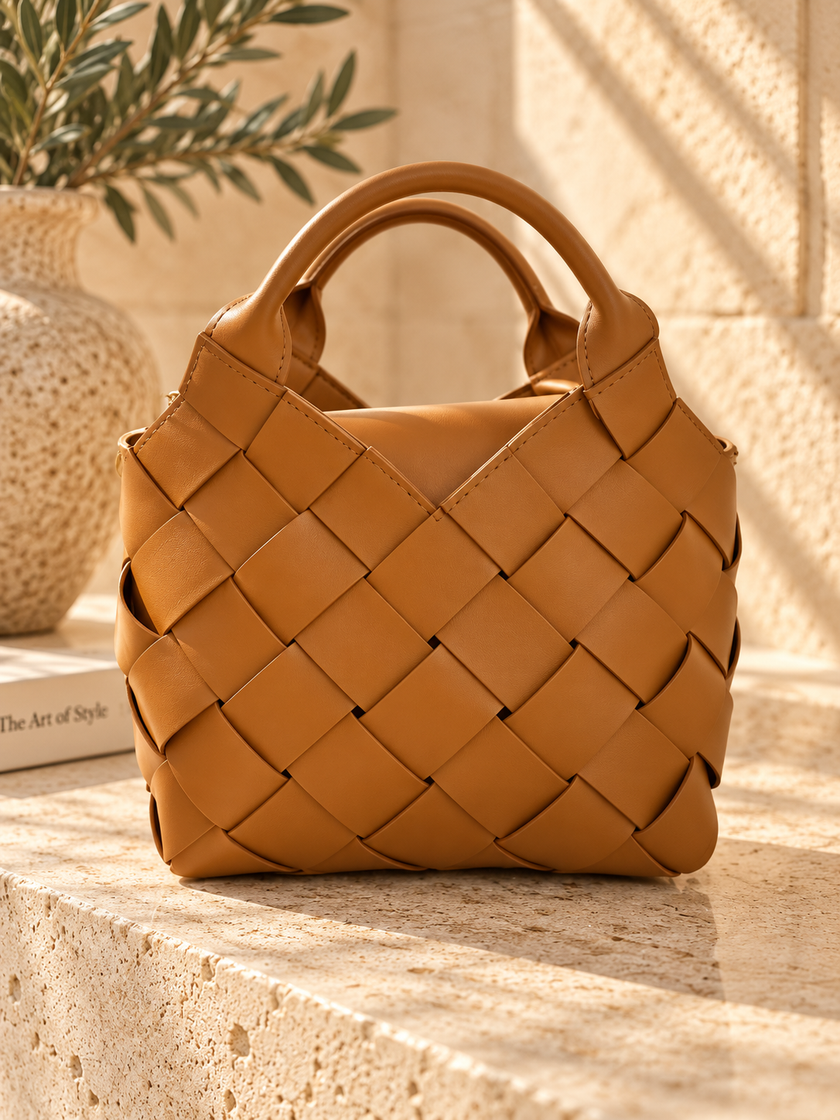 The Sole Woven Leather Bag - Camel Small