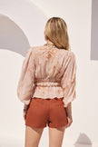 Floral Ruched Sleeve Blouse - Peach light