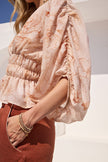 Floral Ruched Sleeve Blouse - Peach light