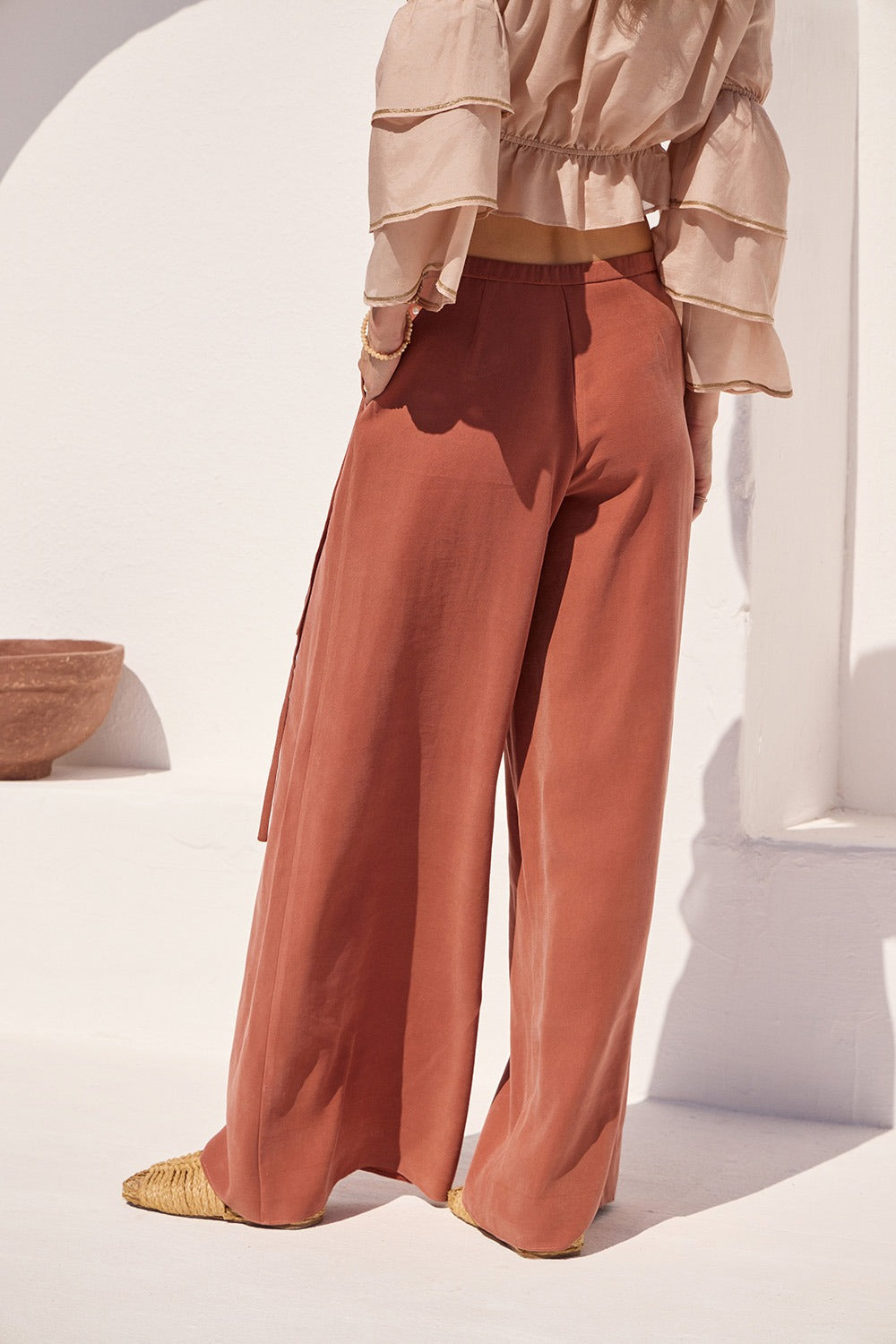Floral Ruched Sleeve Blouse - Peach light