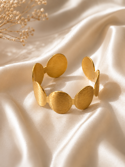 Ellipse Form Brushed Gold Bangle Bracelet