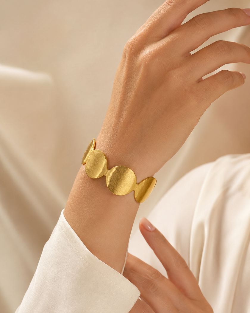 Ellipse Form Brushed Gold Bangle Bracelet