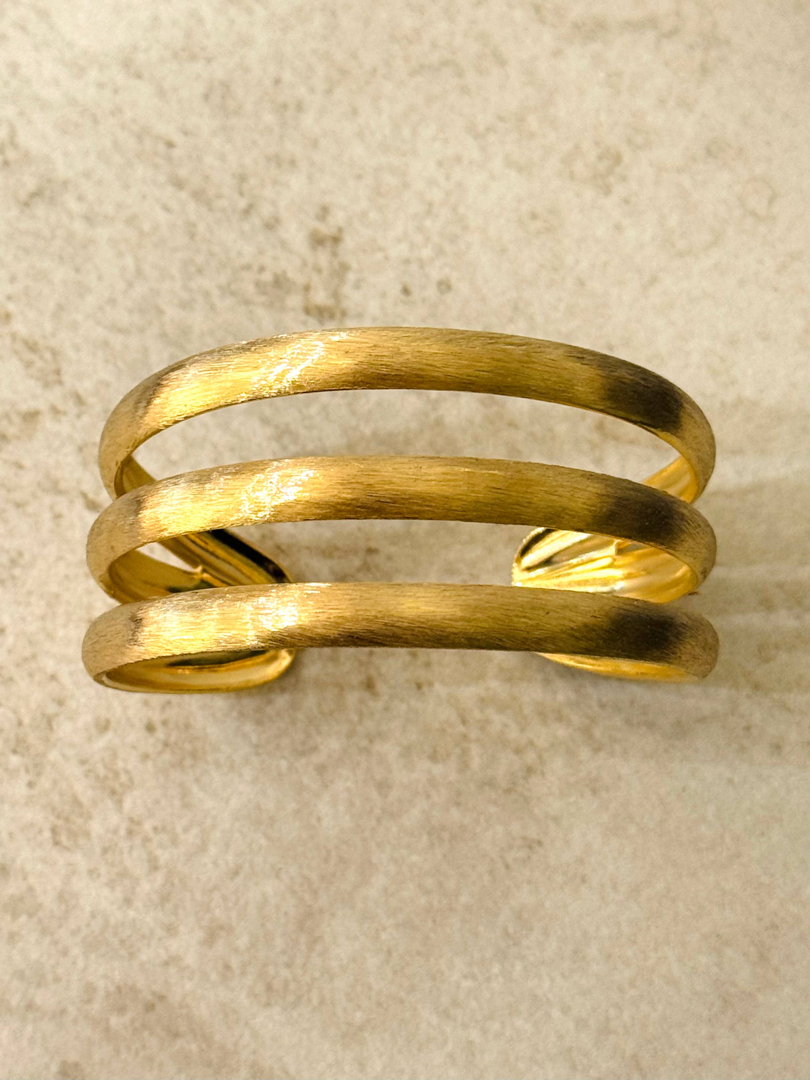 Triple Line Brushed Gold Bangle Bracelet