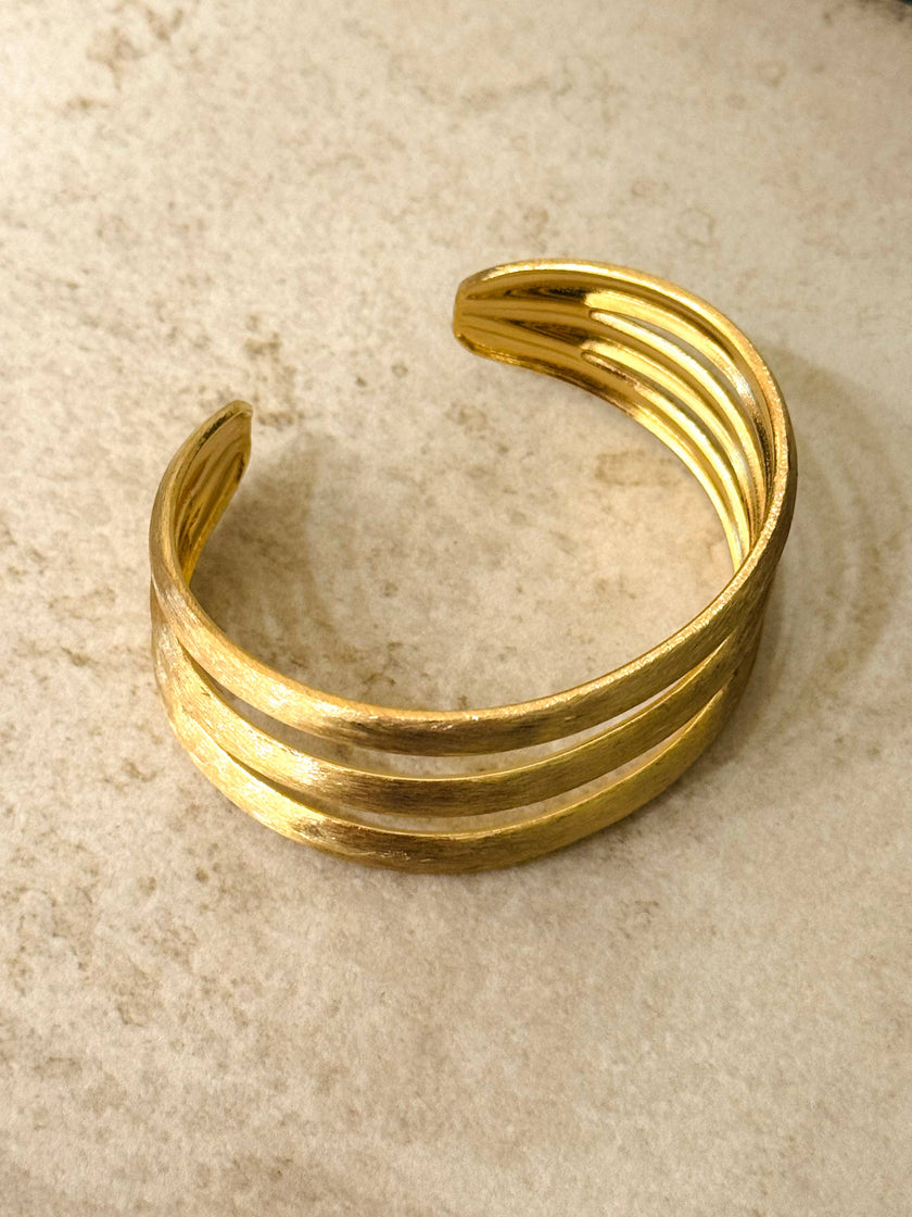 Triple Line Brushed Gold Bangle Bracelet