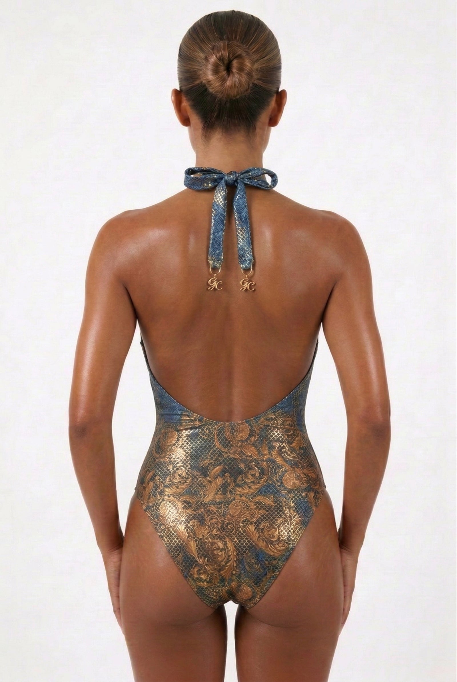 Baroc Queen | Baroc-Denim V-Neck Swimsuit