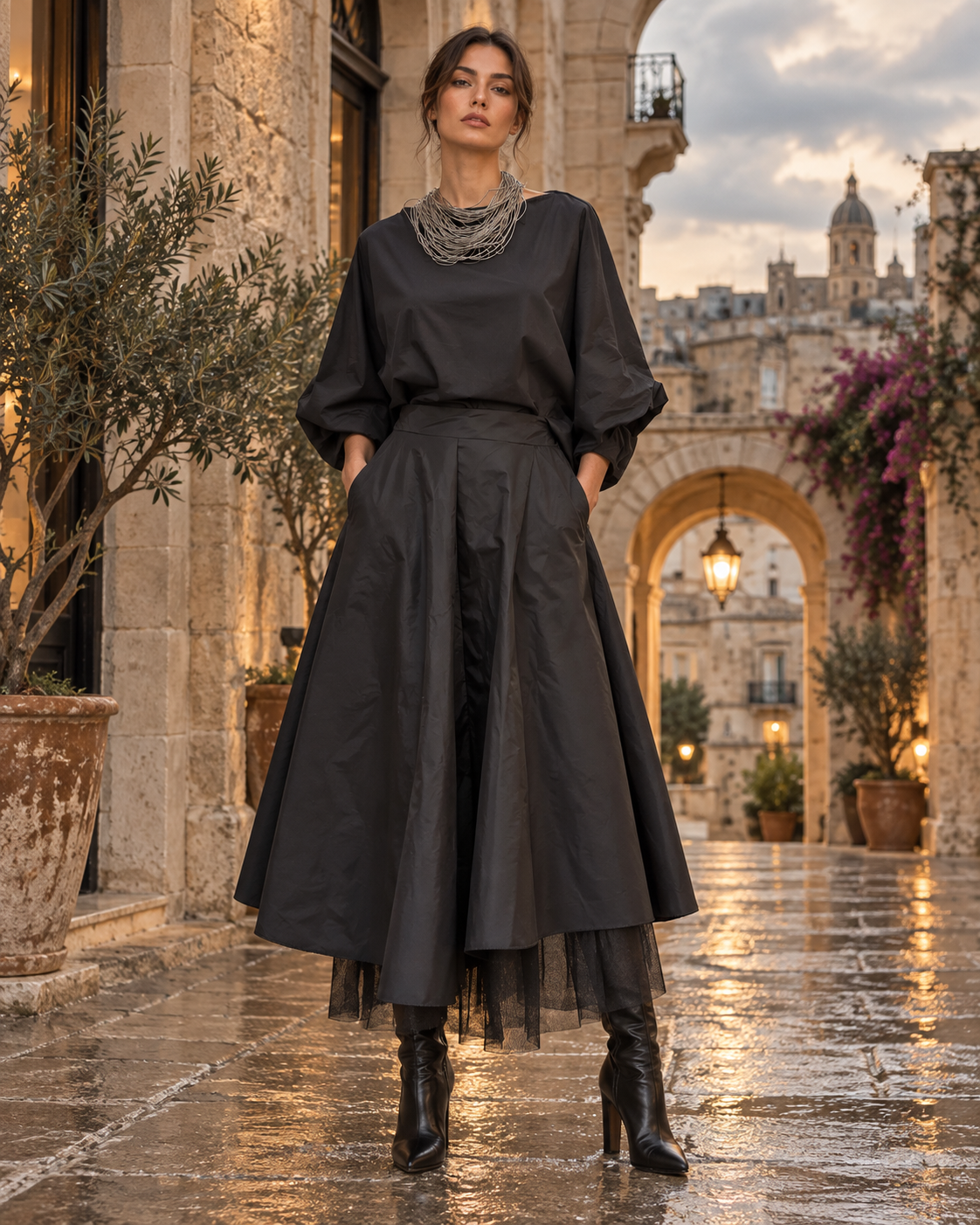 Pioggia Noir | Waterproof Midi Skirt