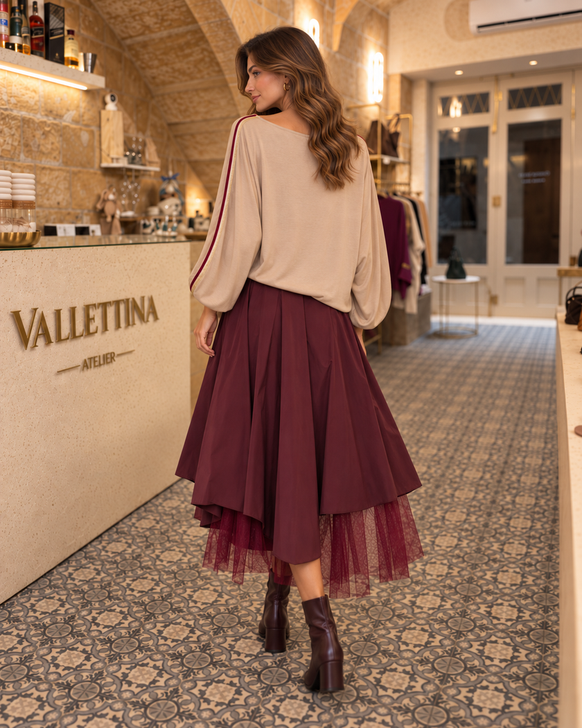Pioggia Prune | Waterproof Midi Skirt