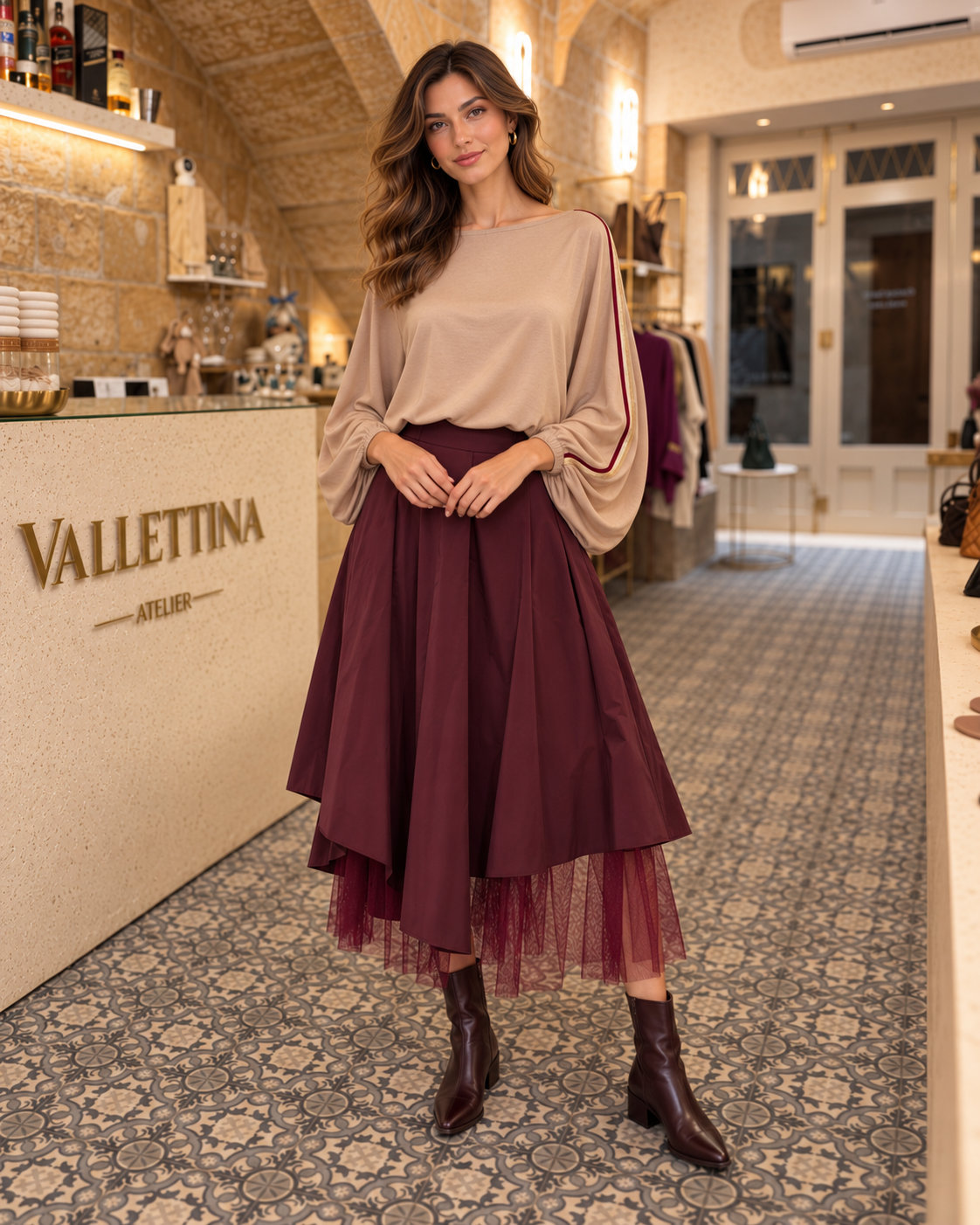 Pioggia Prune | Waterproof Midi Skirt