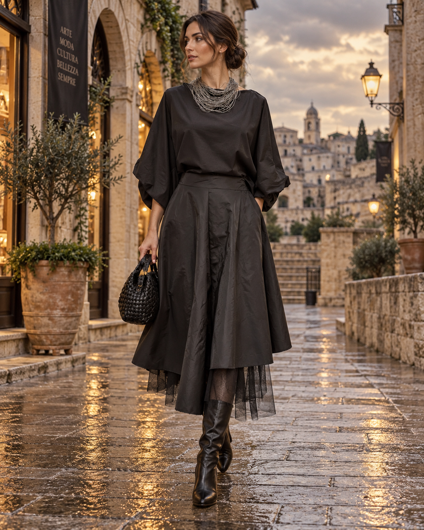 Pioggia Noir | Waterproof Midi Skirt