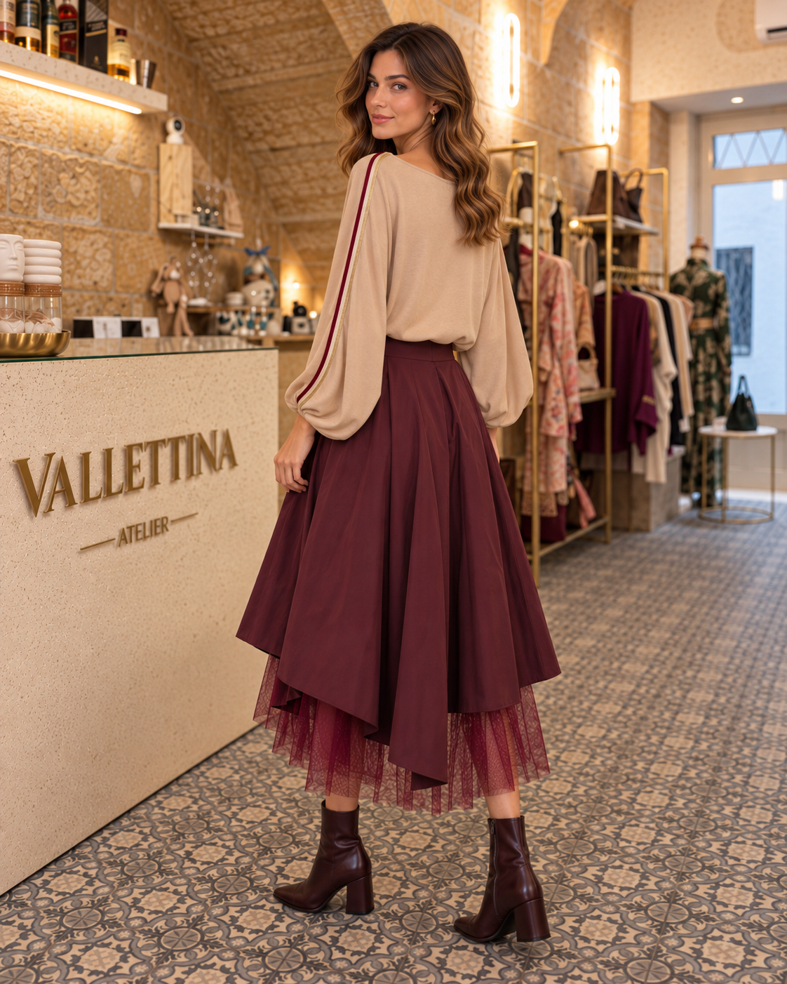 Pioggia Prune | Waterproof Midi Skirt
